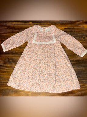 NWT Smocked Baby Girls Pink Floral Lace Dress 100% Cotton Size 73 6-12